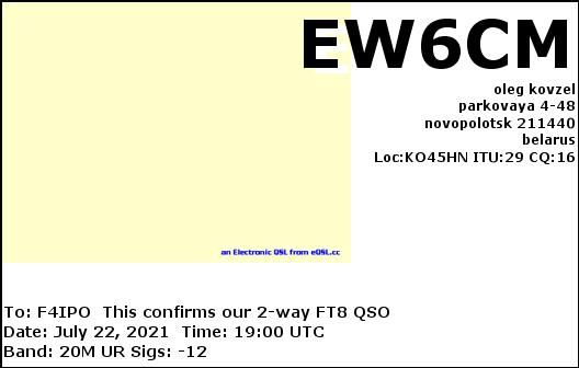 QSL de EW6CM