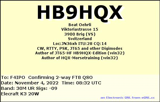 QSL de HB9HQX