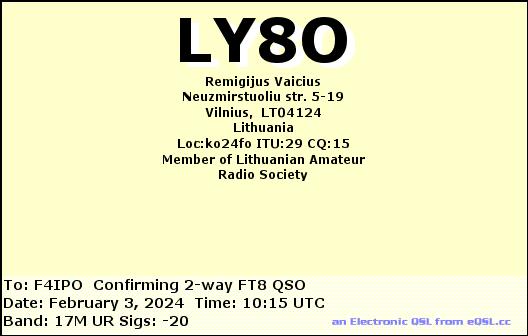 QSL de LY8O