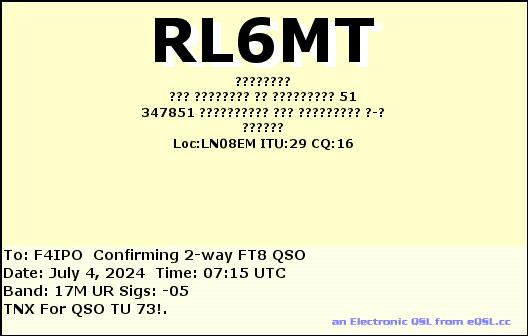 QSL de RL6MT